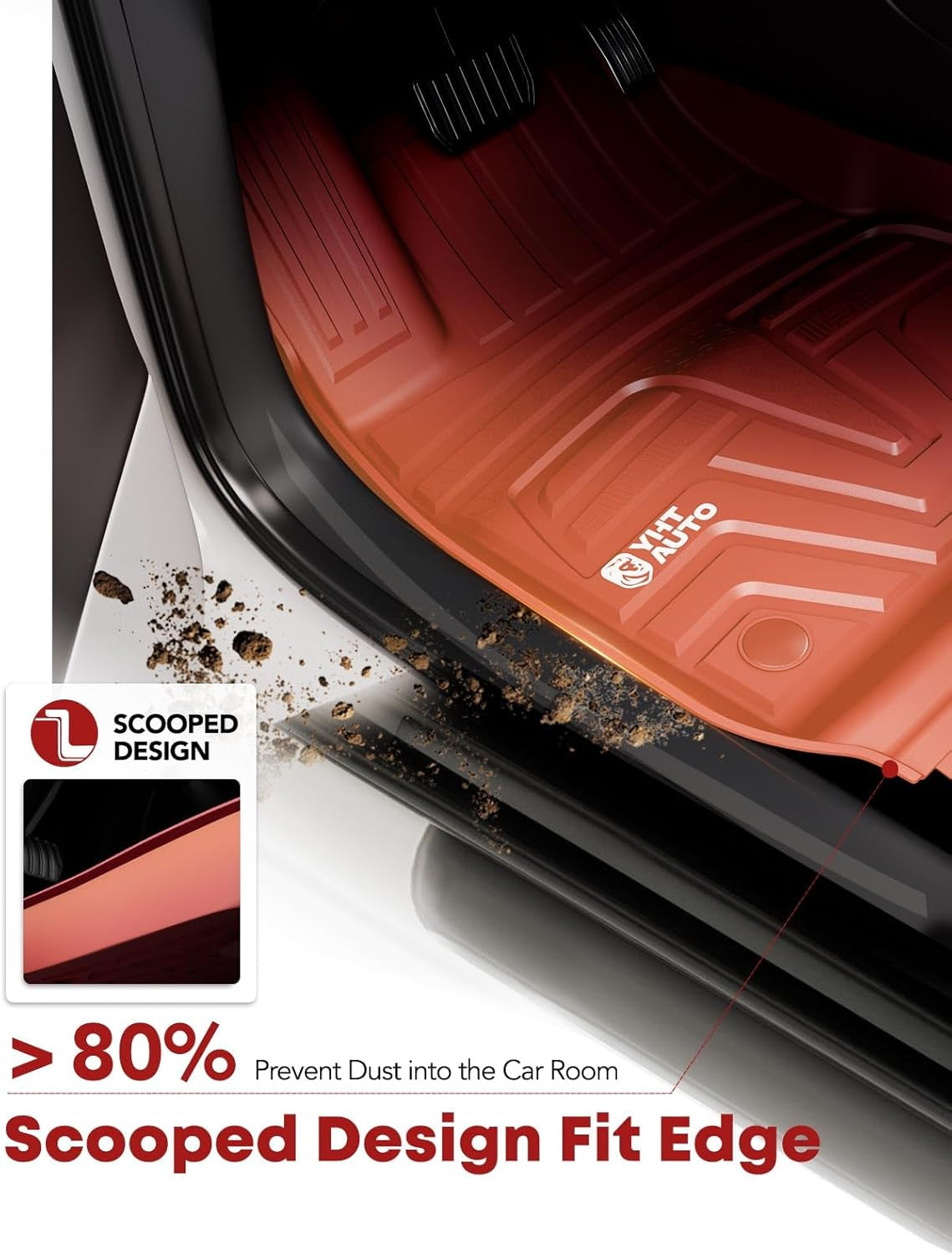 Floor Mats Compatible with Tesla Model 3 2021-2023, All Weather TPE Front Rear Cargo Liner, Rear Storage Mats, Model 3 Accessories, Red, Set of 6