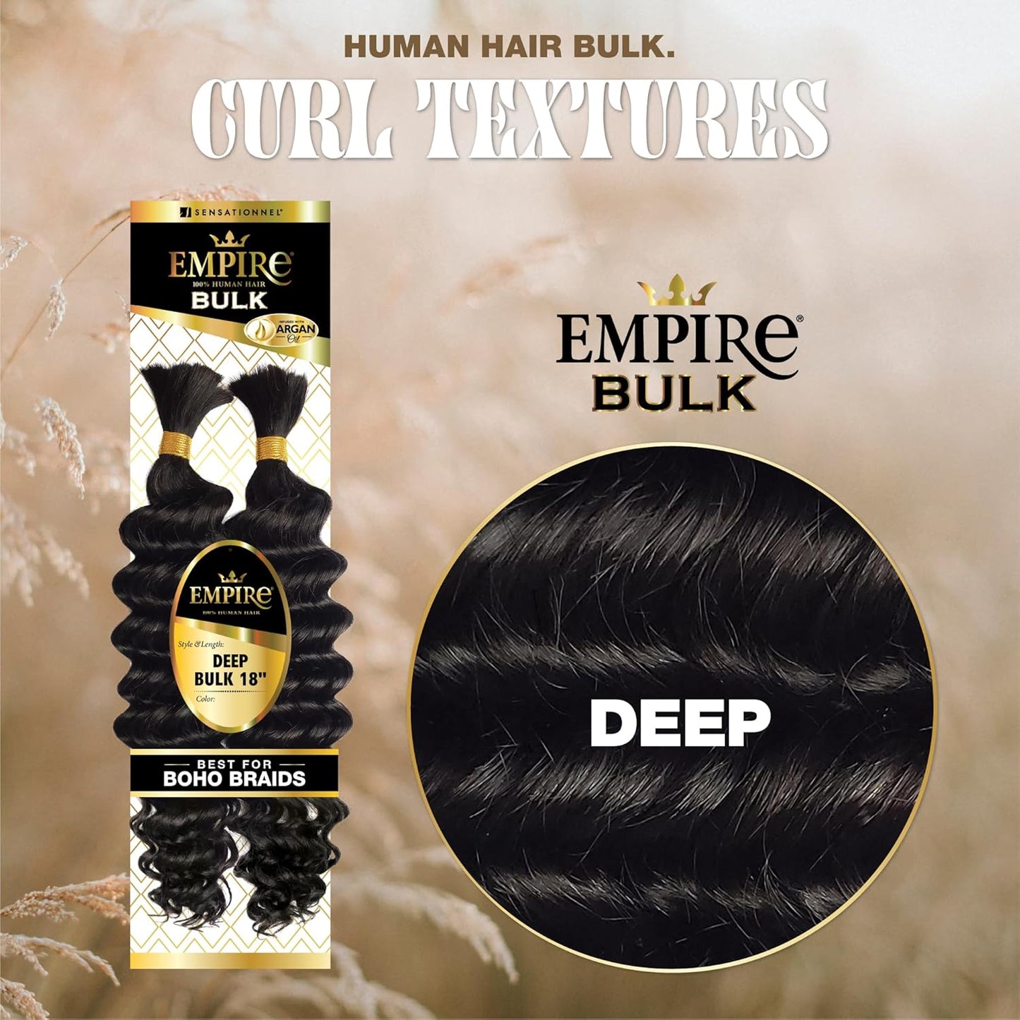 Empire Bulk Hair Braiding – Deep Bulk 18Inch Human Hair Boho Braids with for Knotless Box or Curly Loose Wave - HH Empire Deep Bulk (18 Inch, 1 JETBLACK)