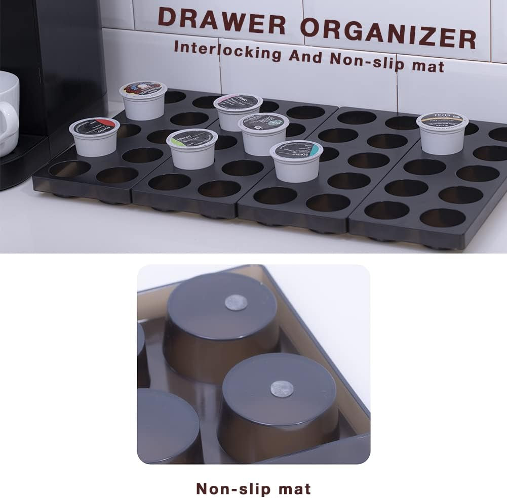 Coffee Pod Storage Organizer for Kitchen Drawer Holders 20 K CUP, Premium Plastic Tray with Non-Slip Mat