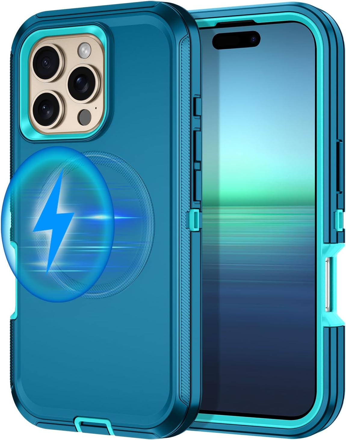 For Iphone 16E Case [Compatible with Magsafe] Shockproof 3-Layer Full Body Protection [Without Screen Protector] Rugged Heavy Duty Cover Case for Apple Iphone 16E 6.1",Turquoise