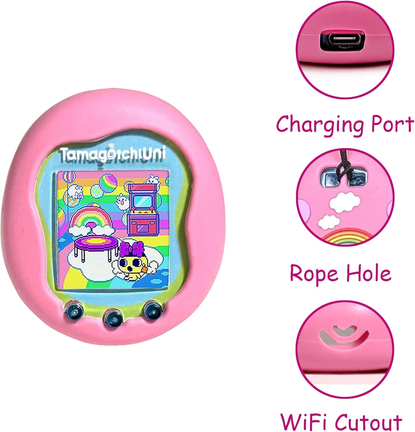 Silicone Shell Cover Compatible with Tamagotchi Uni, Silicone Protective Sleeve Case for Tamagotchi Uni Protector Skin with Lanyard (Pink) ZOUSA