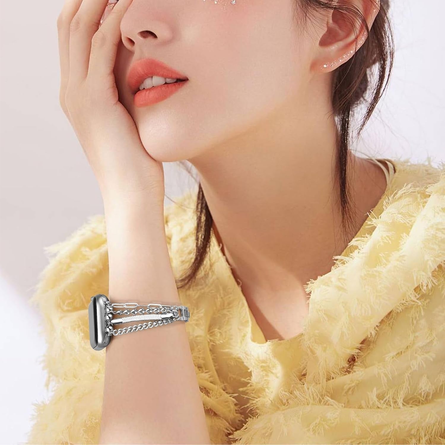 Chain Bracelet Compatible for Apple Watch Band, Women Fashion Slim Jewelry Dressy Iwatch Bands Series 10 9 8 7 SE 6 5 4 3 Series 2 1