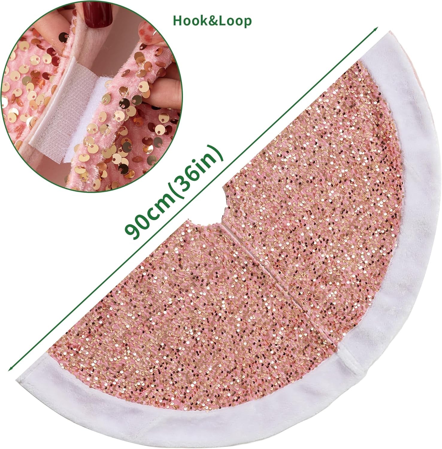 Christmas Tree Skirt, Pink Sparkly with Faux Fur Plush Christmas Decorations Tree Base Mat Thick Velvet Rugs for Xmas Party Home Decor (Pink)