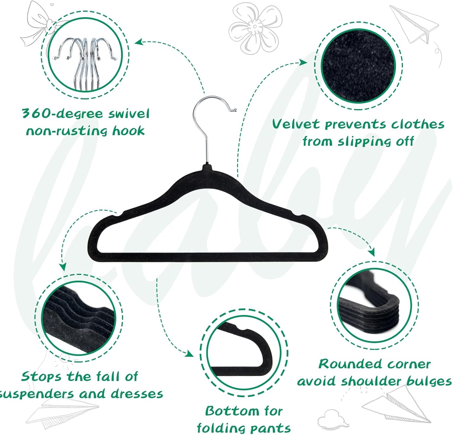 Baby Clothes Hanger, 11.6 Inch Kids Black Velvet Hanger, Non Slip Children Felt Hanger, Toddler Hanger for Infant Closet Space Saving (Black, 60Pack)