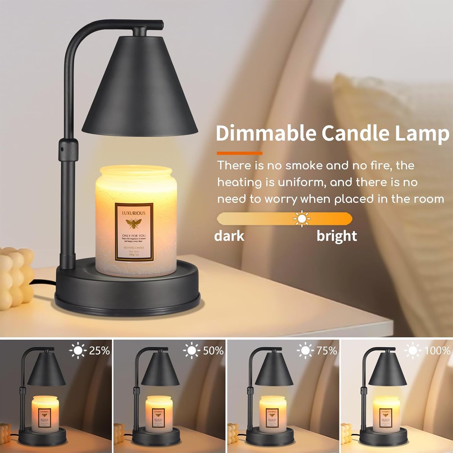 Candle Warmer Lamp,Adjustable Height Black Metal Candle Warmer,Gifts for Mom,House Warming Gifts New Home Dimmable for Scented Jar Candles