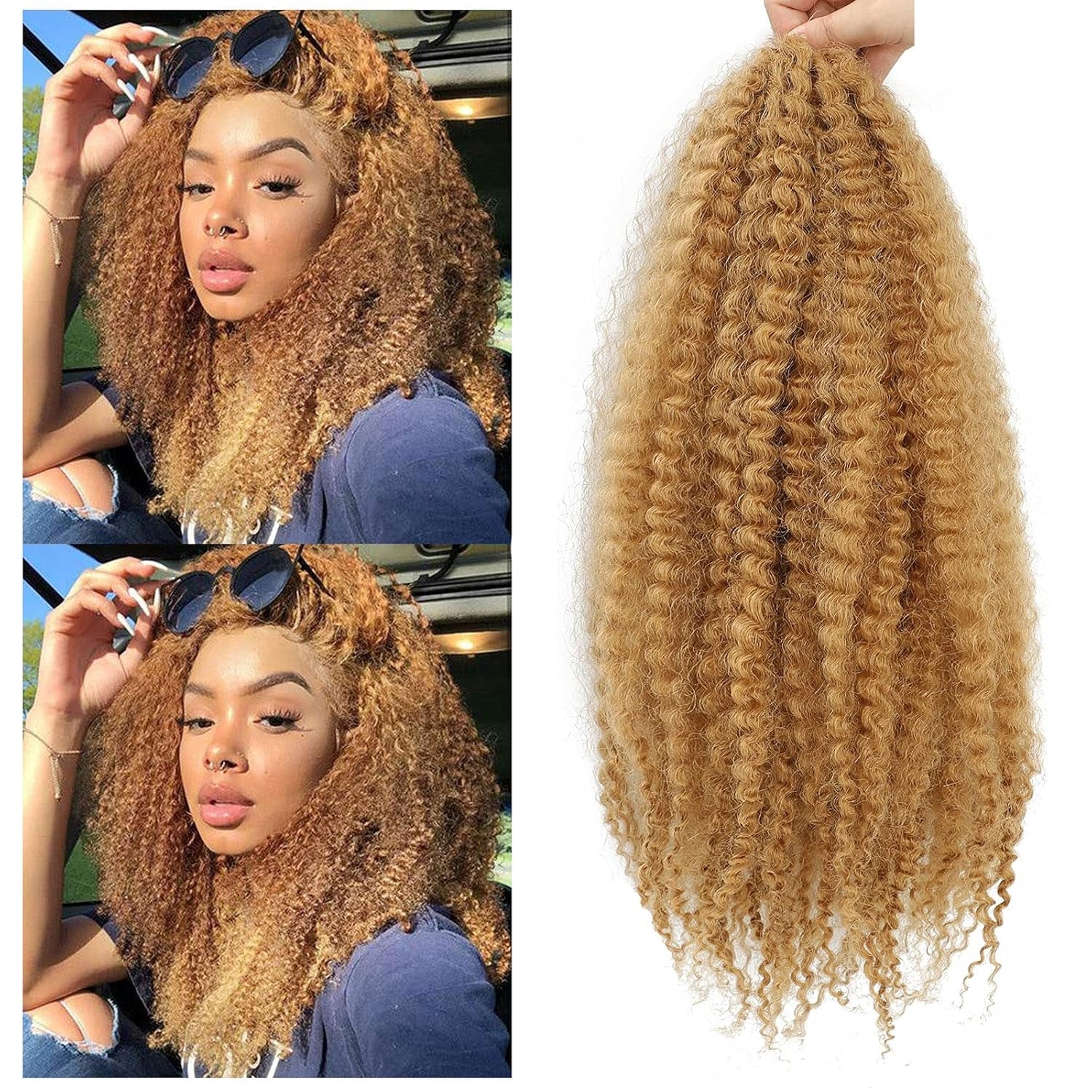 Marley Hair 24 Inch Marley Twist Braiding Hair, Afro Kinky Marley Hair for Faux Locs Crochet Hair Hair Extensions (24 Inch (Pack of 3), #27)