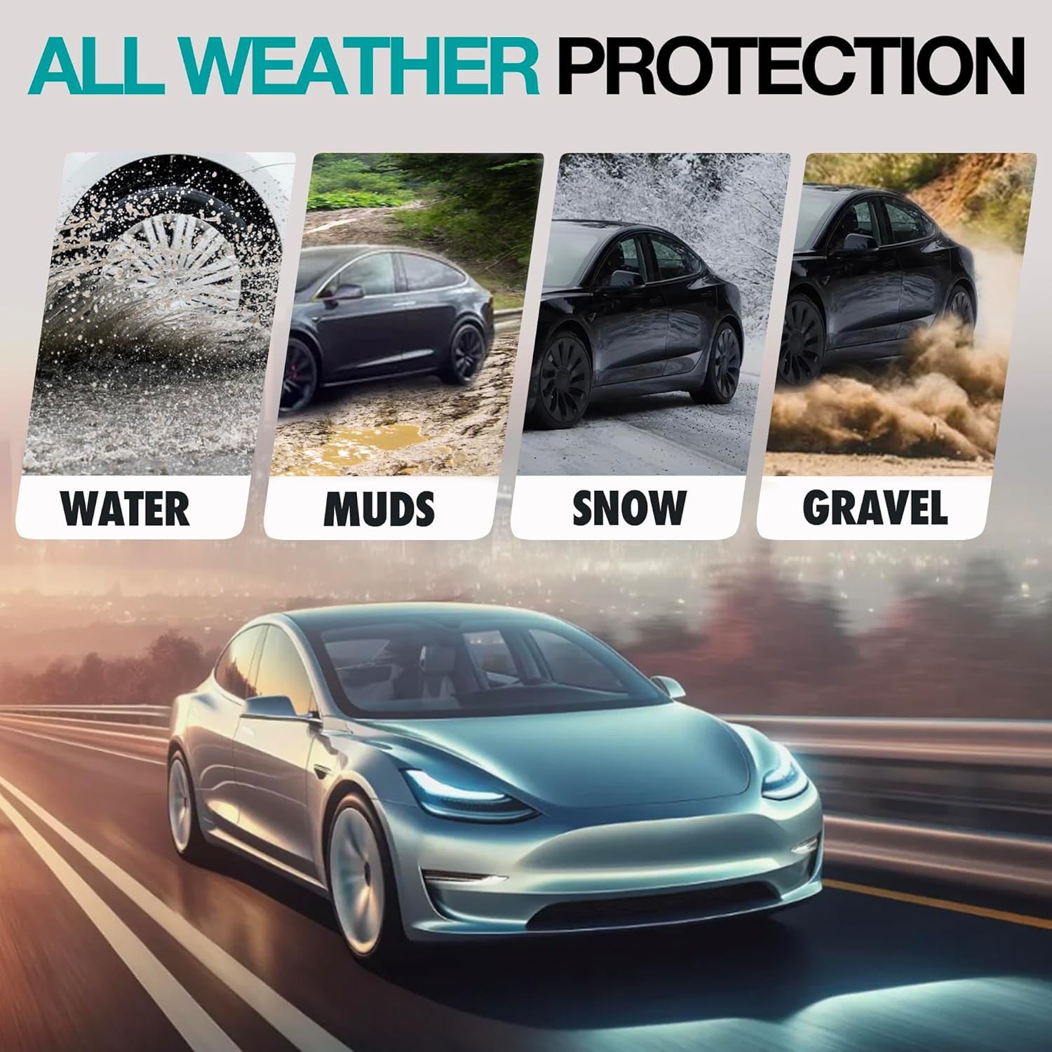 Mud Flaps for Tesla Model 3 2016-2023 No Drilling Required Splash Guards Model 3 Accessories All-Weather Protection Fenders (Pack of 4)