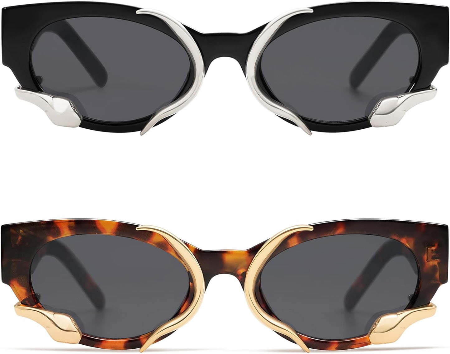 Trendy Sunglasses for Women Men Vintage Narrow Cateye Metal Snake Sunnie Y2K Accessories AP3621