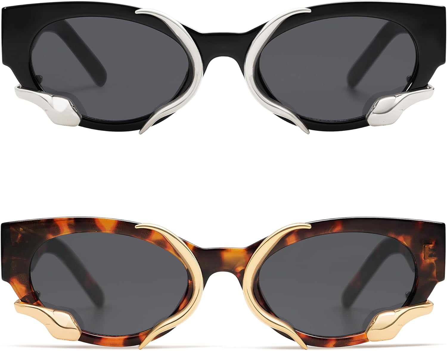 Trendy Sunglasses for Women Men Vintage Narrow Cateye Metal Snake Sunnie Y2K Accessories AP3621