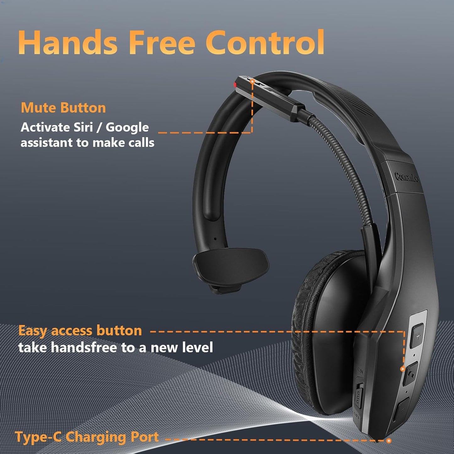 Trucker Bluetooth Headset (JBT600) with Tri-Mic Noise Cancelling, CVC 8.0, Mute Button, 60Hrs Battery Life – Wireless Headset for Truck Drivers, Cell Phones & Office Use TRUCK DRIVER