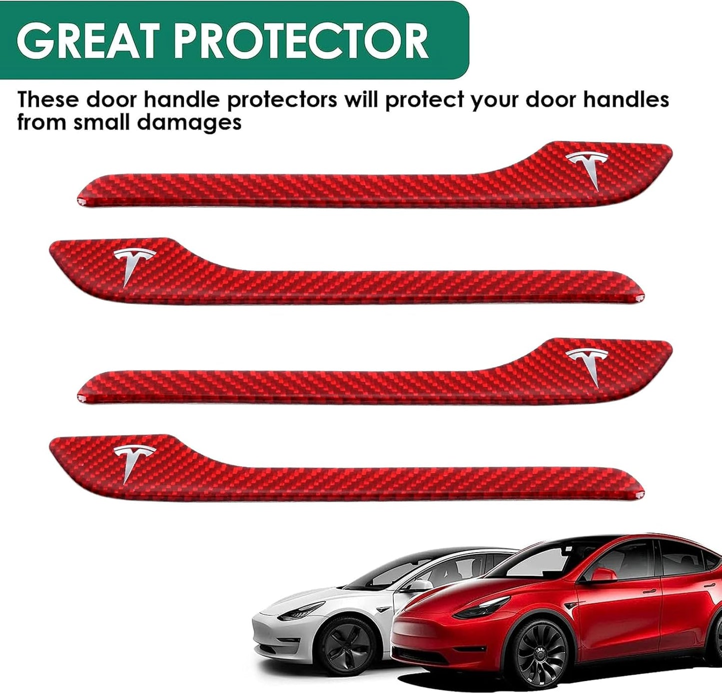 4 Pcs Door Handle Cover Compatible with Tesla Model 3 (2017-2024) Model Y (2020-2024) Real Carbon Fiber 3D Sticker Wrap Covers Exterior Trim Epoxy Door Sill Protector Accessories (Red)