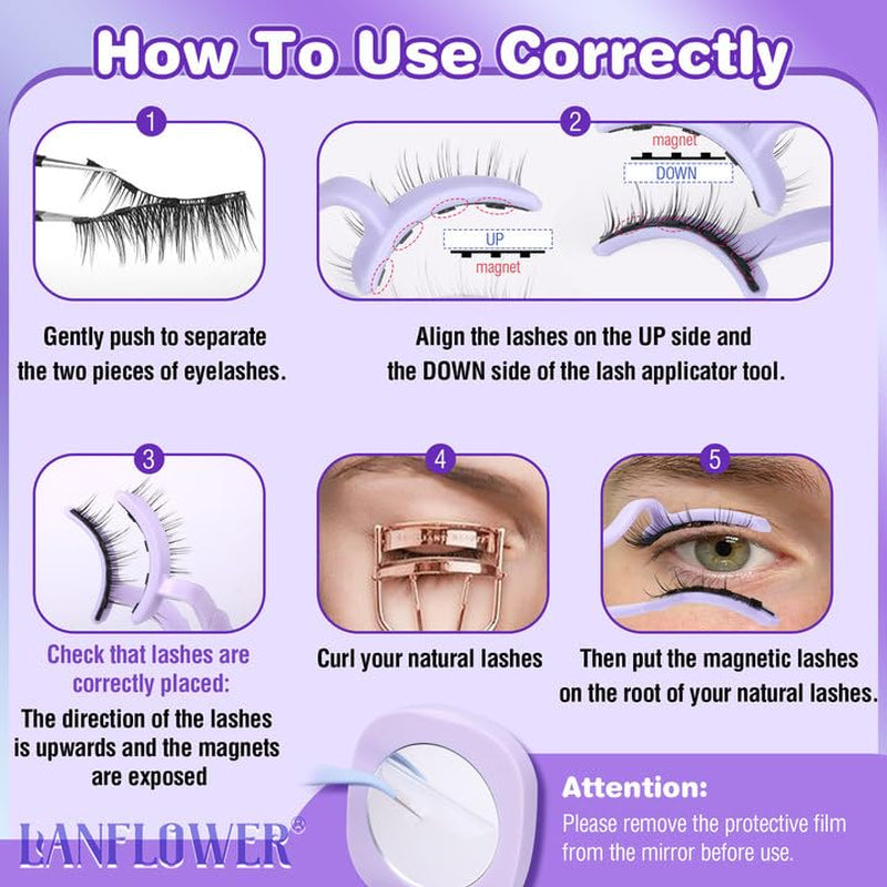 Magnetic Eyelashes without Eyeliner Reusable Magnetic Eyeashes with Applicator No Glue Needed Magnetic Lashes Kit Cat Eye Magnetic Eyelashes Natural Look by