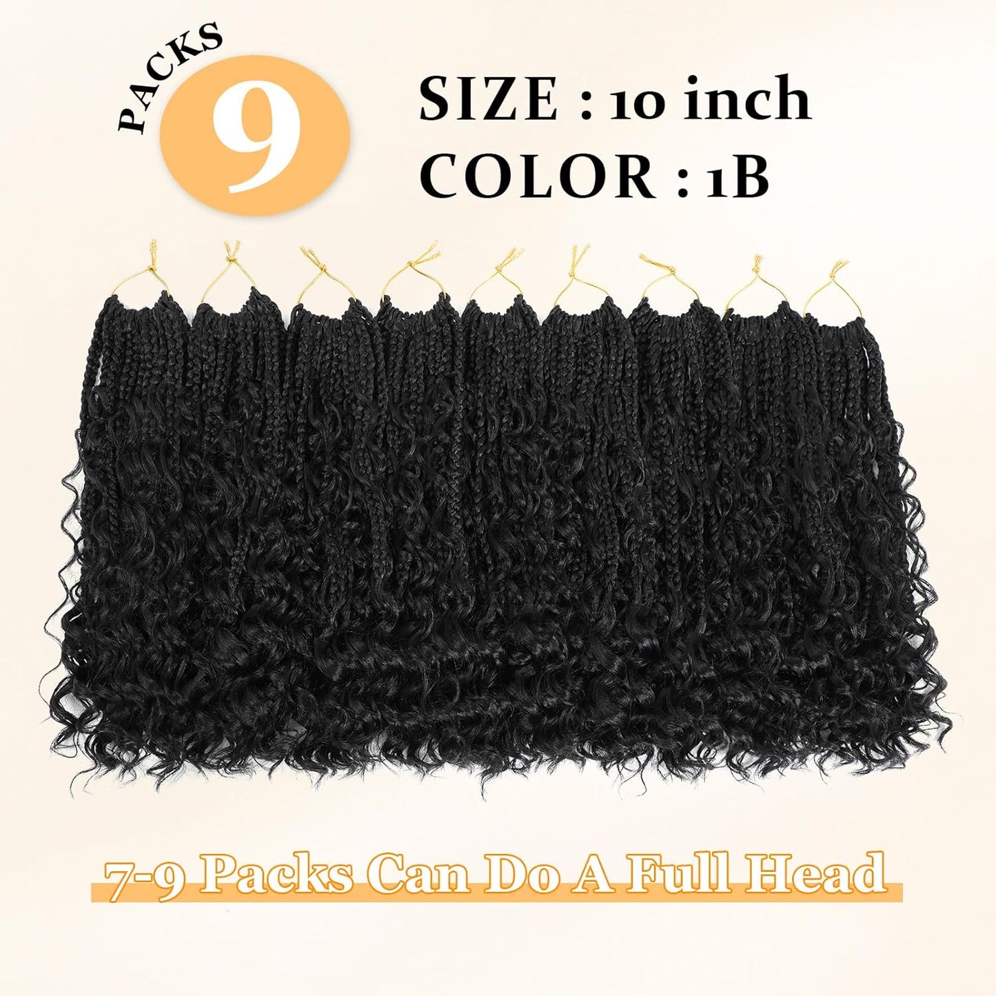 Goddess Box Braids Crochet Hair 10 Inch Boho Crochet Box Braids with Curly Ends, 9 Packs Bohomian Box Braids Crochet Hair for Black Women Pre Looped Box Braids Crochet Hair (10Inch 9 Packs,1B)
