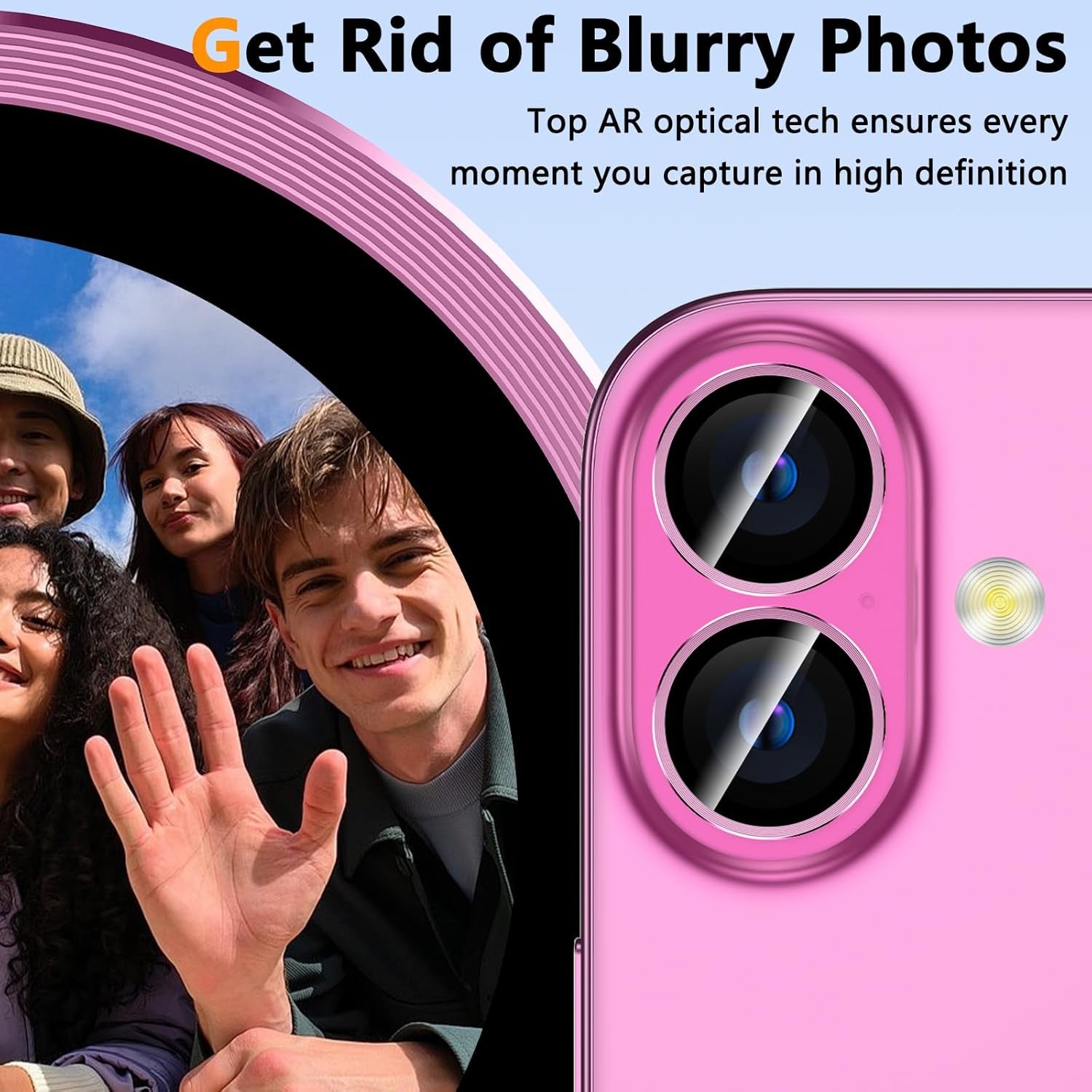 for Iphone 16 Plus/Iphone 16 Camera Lens Protector, Individual anti Scratch Metal Ring Tempered Glass Camera Screen Protector for Iphone 16 Accessories, Case Friendly (Pink)