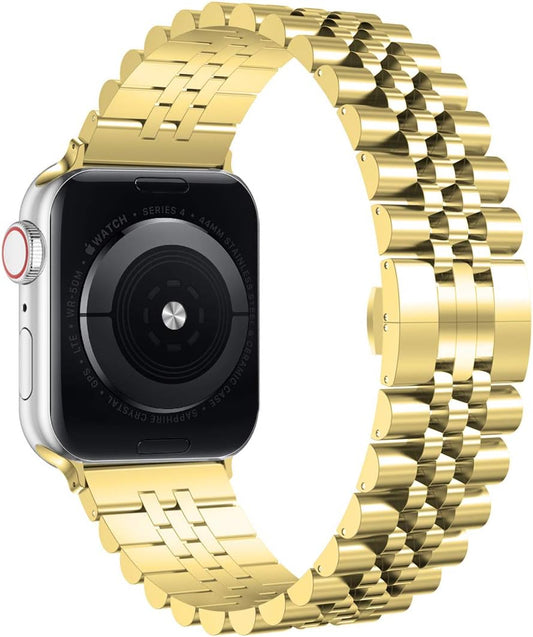 Compatible with Apple Watch Band 41Mm 40Mm 38Mm, Stainless Steel Heavy Band with Butterfly Folding Clasp Link Bracelet for Iwatch Series 9/8/7/6/Seseries 5/4/3 Women,Gold