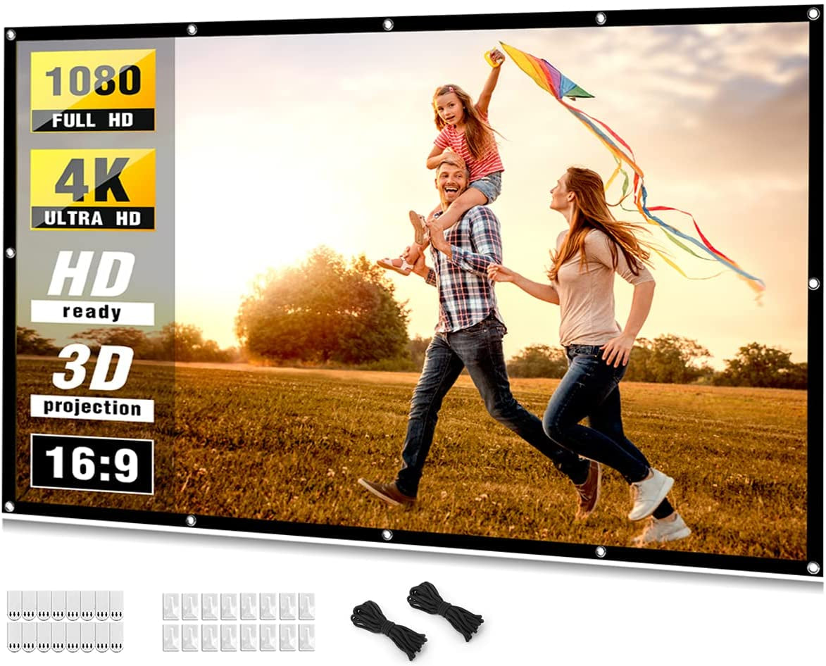 Projector Screen 120 Inch, Movie Projector Screen 16:9 Foldable and Portable Anti-Crease Indoor Outdoor Projection Double Sided Video Projector Screen for Home, Party, Office, Classroom