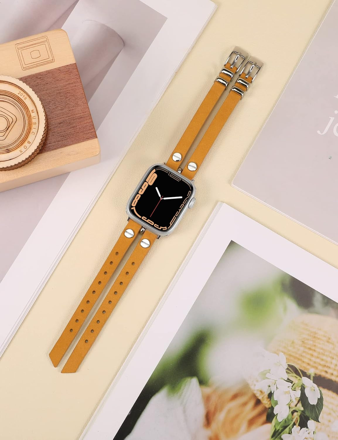 Leather Bands Compatible with Apple Watch Band 38Mm 40Mm 41Mm 42Mm 44Mm 45Mm 49Mm Women, Double-Row Design with Rivets Decoration Strap for Iwatch Series Se/Ultra2/Ultra/9/8/7/6/5/4/3/2/1