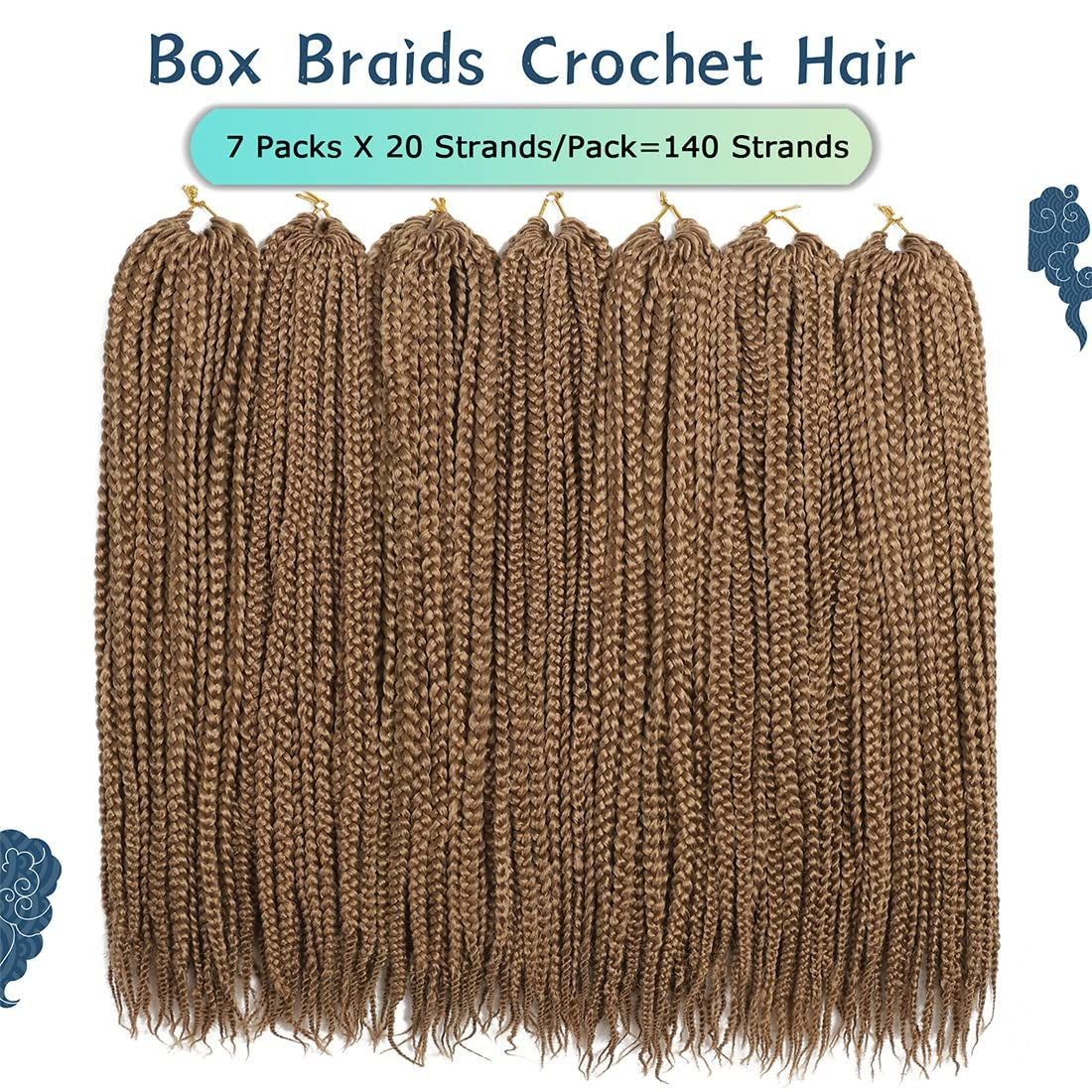 Crochet Box Braids Hair Pre Looped Goddess Box Braids Crochet Braiding Hair 7 Packs Crochet Box Braids 3X Box Braids Crochet Hair (18 Inch, #27)