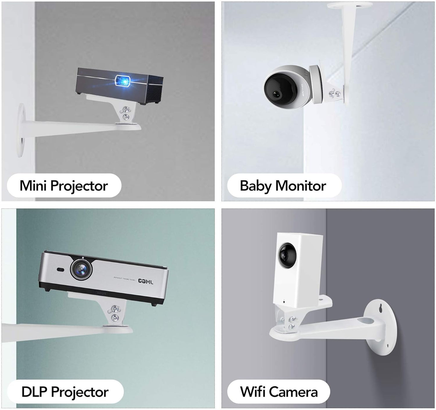 Mini Projector Wall Mount/Projector Hanger/Cctv Security Camera Housing Mounting Bracket(White) - for Cctv/Camera/Projector/Webcam - with Load 11 Lbs Length 7.8 Inch - Rotation 360° (White)