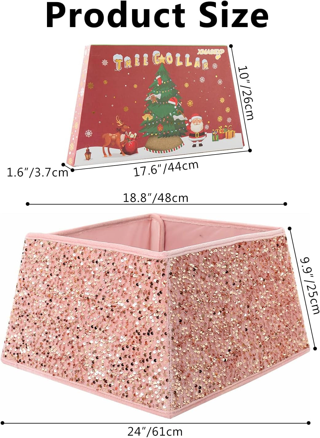 Christmas Tree Collar 24 Inch Sequin Tree Skirt for Christmas Holiday Home Decor Xmas Tree Ring Stand Base Cover Small Size 4 Piece Rose Gold