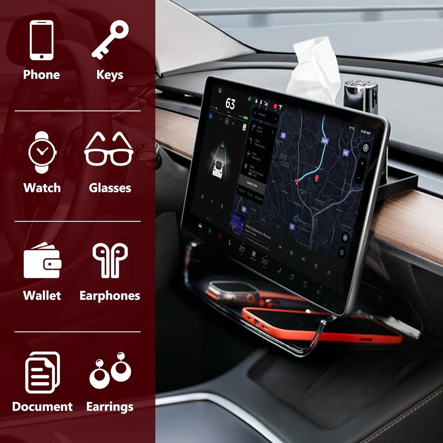 Under Screen Storage Organizer Model 3/Y Magnetic Center Console Organizer - Compatible with Tesla Model 3 2023-2017 Model Y Accessories 2024-2020 [Not Fit 2024 Model 3 Highland]
