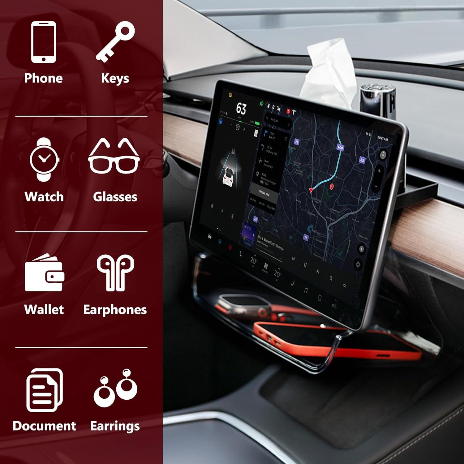Under Screen Storage Organizer Model 3/Y Magnetic Center Console Organizer - Compatible with Tesla Model 3 2023-2017 Model Y Accessories 2024-2020 [Not Fit 2024 Model 3 Highland]