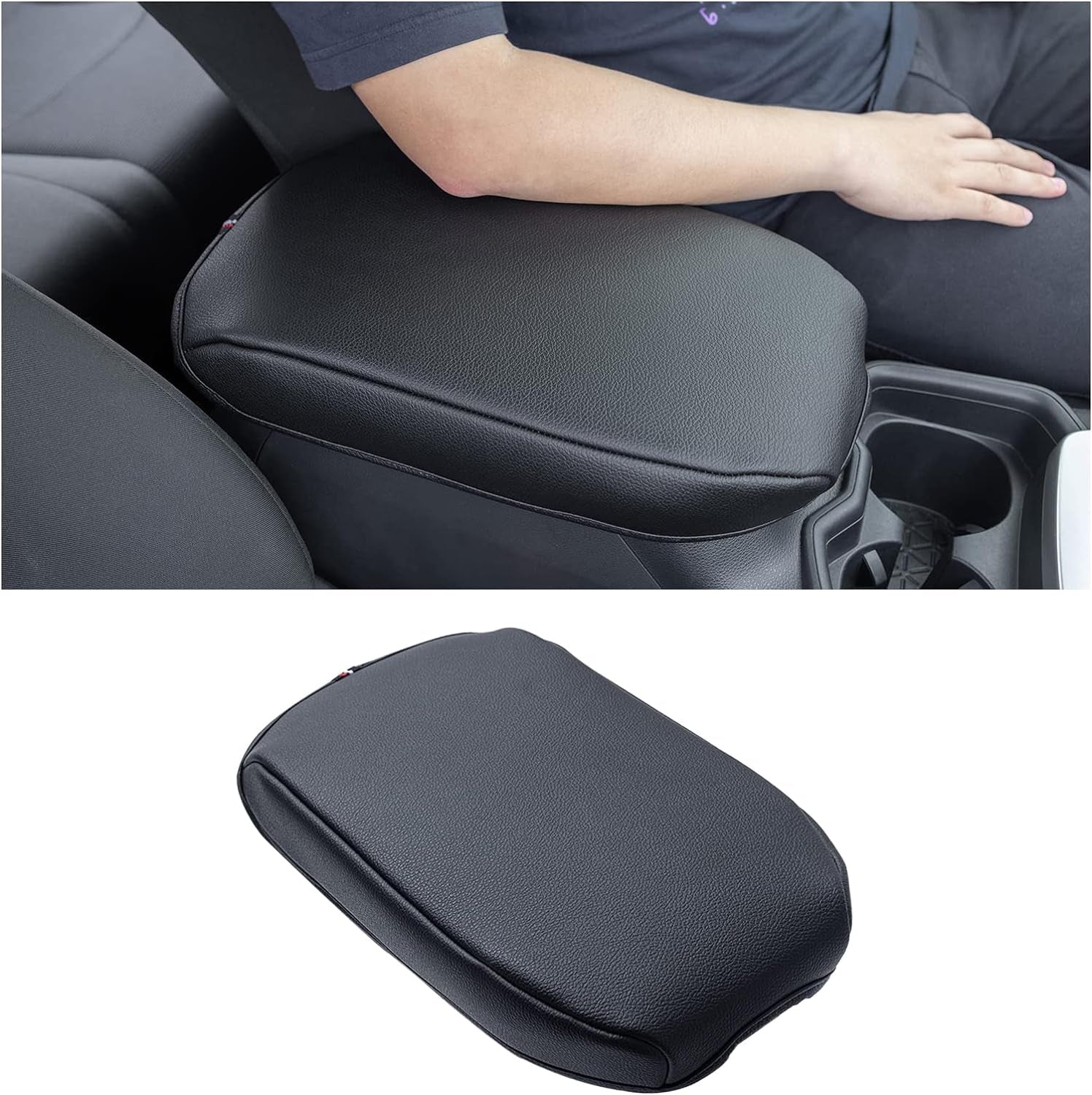 Center Console Armrest Cover for 2025 Toyota RAV4 Accessories 2024 2023 2022 2021 2020 2019 Leather Middle Console Lid Cover Pad Protector Elbow Arm Rest Covering Car-(Black)