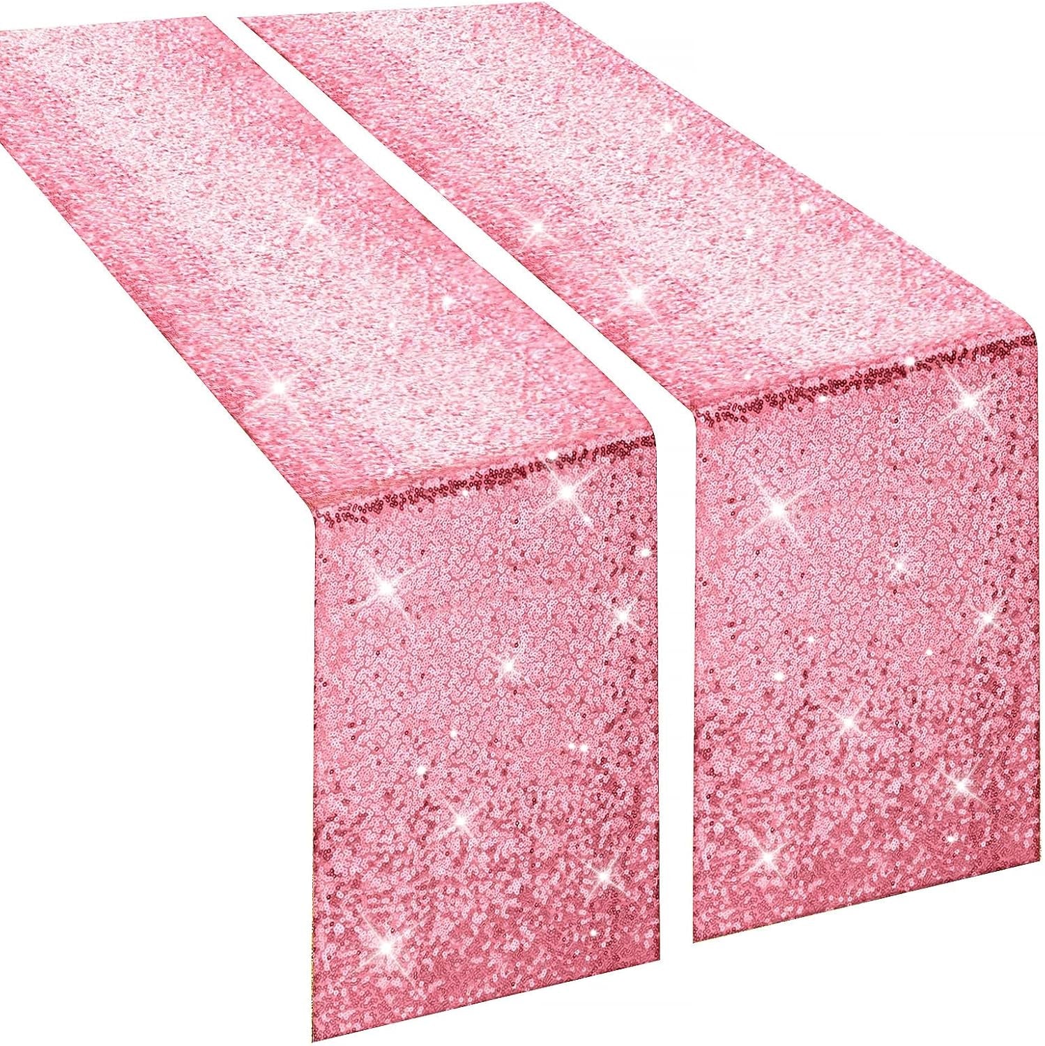 Pink Sequin Table Runners 12''X 108'', 2 Pack Fabric Glitter Runner for Wedding Birthday Party Supplies Bachelorette Bridal Baby Shower Fall Christmas Table Decorations