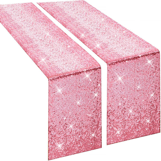 Pink Sequin Table Runners 12''X 108'', 2 Pack Fabric Glitter Runner for Wedding Birthday Party Supplies Bachelorette Bridal Baby Shower Fall Christmas Table Decorations
