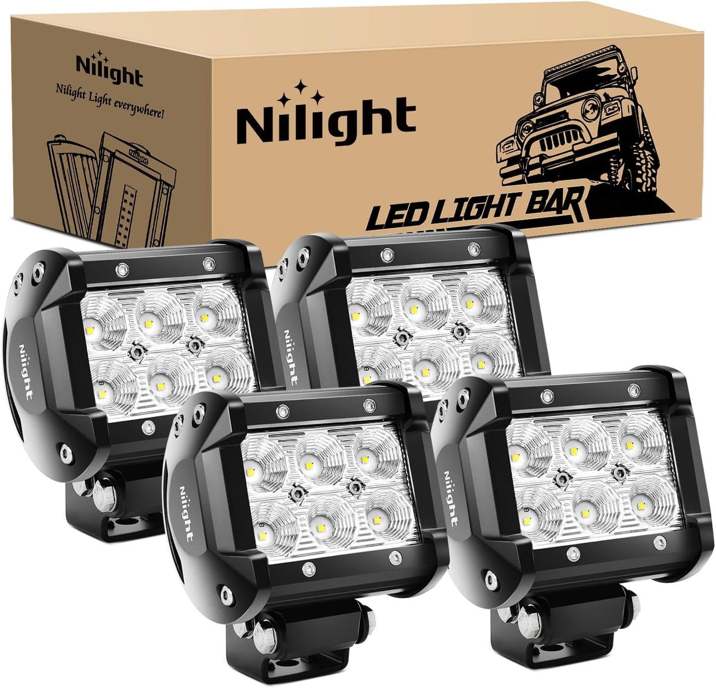 LED Pods 4PCS 18W 1260Lm Flood Light Bar Driving Fog off Road Lights Work 24V 12V for Motorcycles Van Camper Wagon Car Pickup ATV UTV SUV Truck Boat