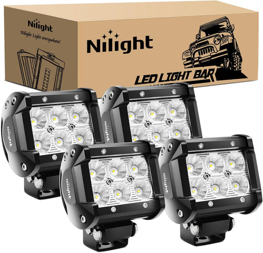 LED Pods 4PCS 18W 1260Lm Flood Light Bar Driving Fog off Road Lights Work 24V 12V for Motorcycles Van Camper Wagon Car Pickup ATV UTV SUV Truck Boat