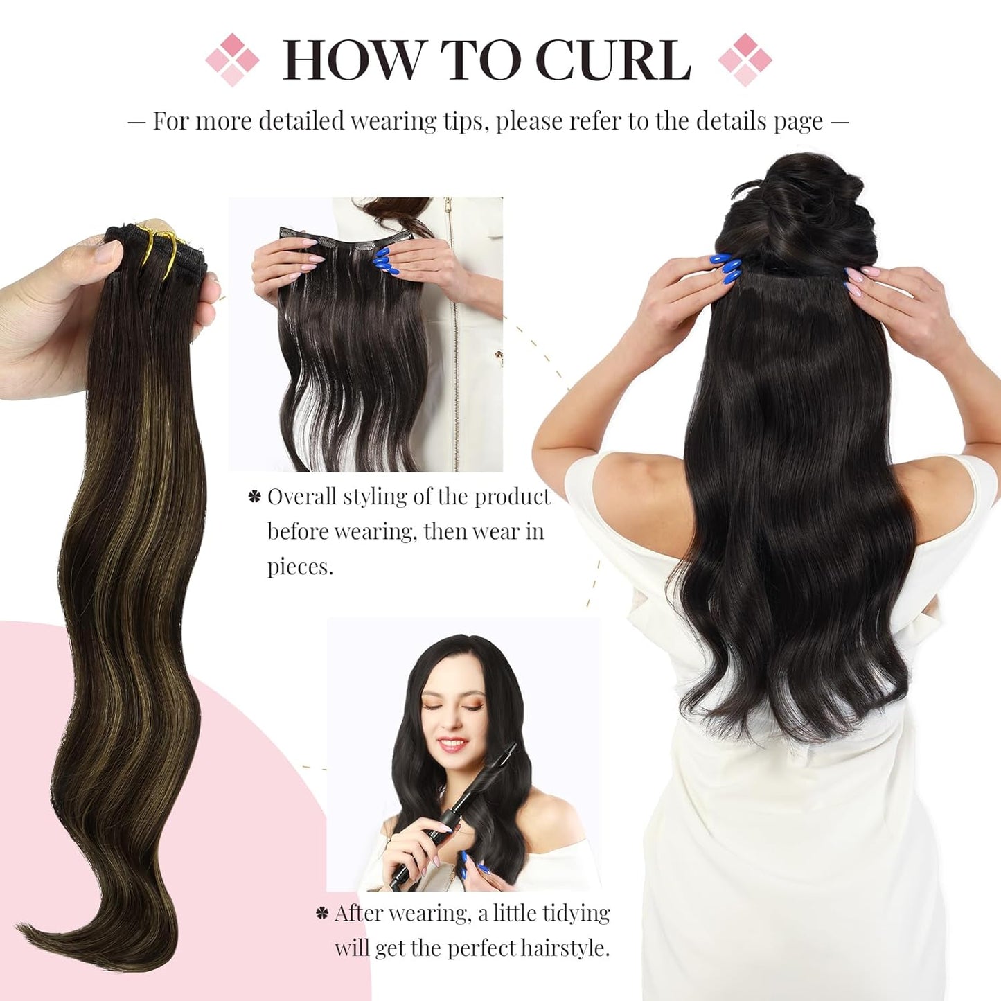 Hair Extensions Clip in Human Hair, 5Pcs 75G Balayage Dark Brown Mixed Chestnut Brown 16 Inch, Clip in Hair Extensions Real Human Hair Extensions Natural Straight Hair for Women