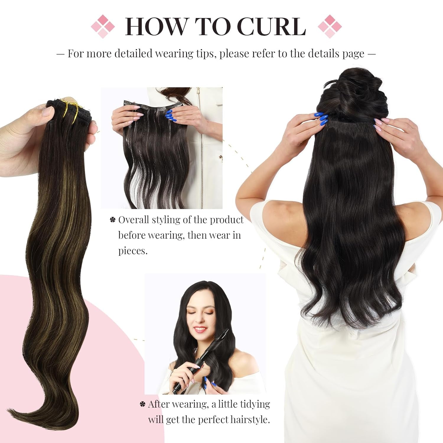 Hair Extensions Clip in Human Hair, 5Pcs 75G Balayage Dark Brown Mixed Chestnut Brown 16 Inch, Clip in Hair Extensions Real Human Hair Extensions Natural Straight Hair for Women