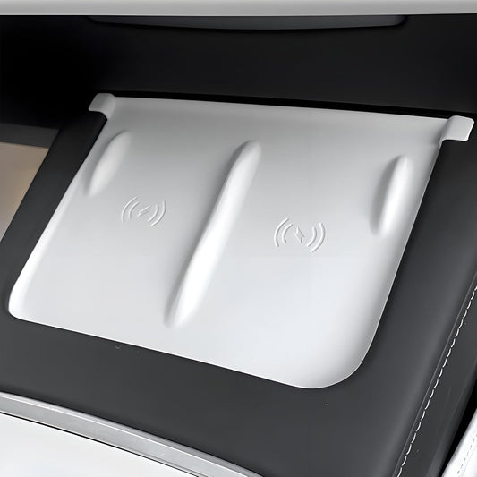 Tesla Center Console Mat for Model 3 Model Y Wireless Charger Silicone Cover Pad Accessories Fit for 2021 2022 2023 Car (White)