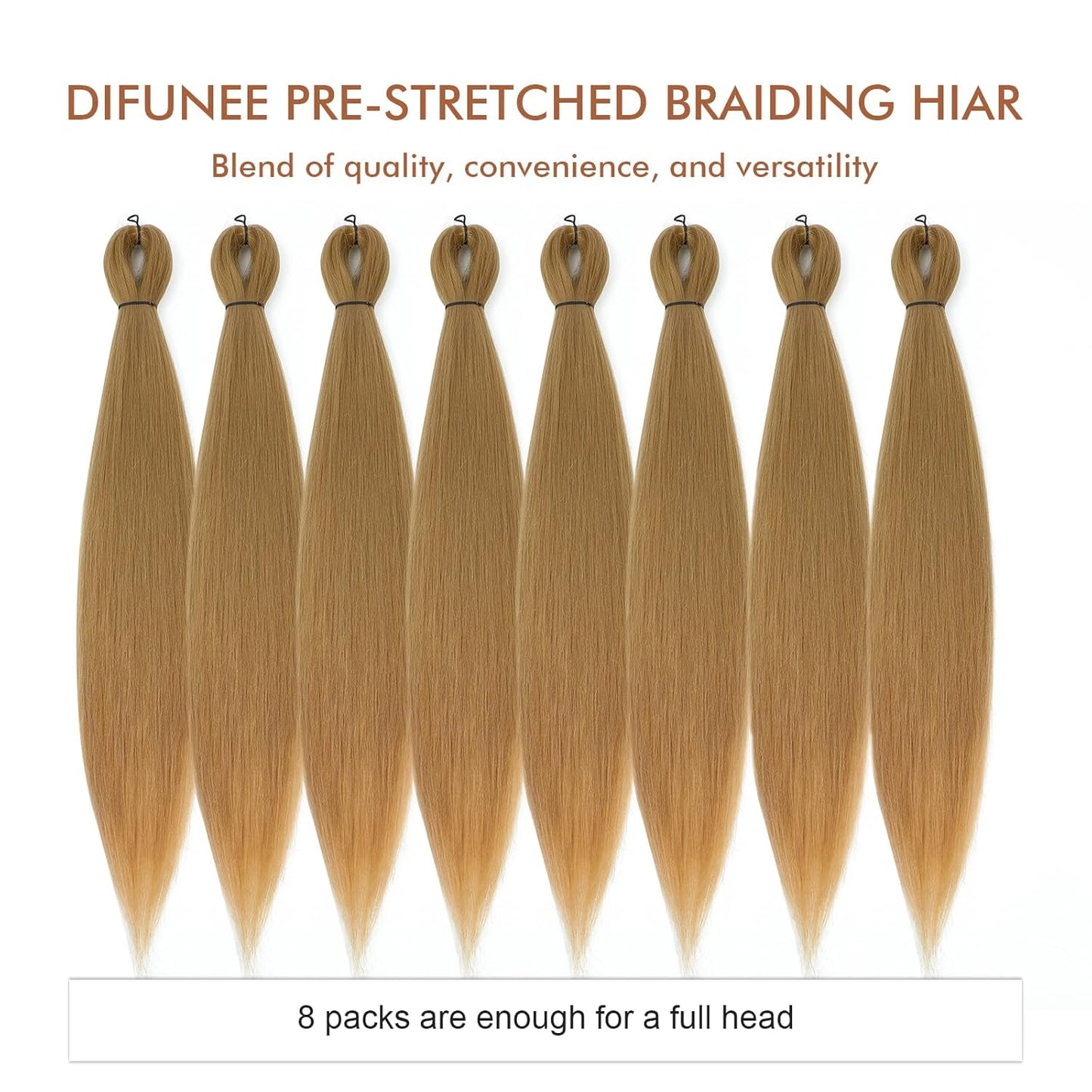 Pre-Stretched Braiding Hair - 16 Inch 8 Packs Blonde Short Braiding Hair for Twist or Box Braids, Yaki Texture Hot Water Setting Synthetic Braiding Hair Extensions (16 Inch, #27-8P)