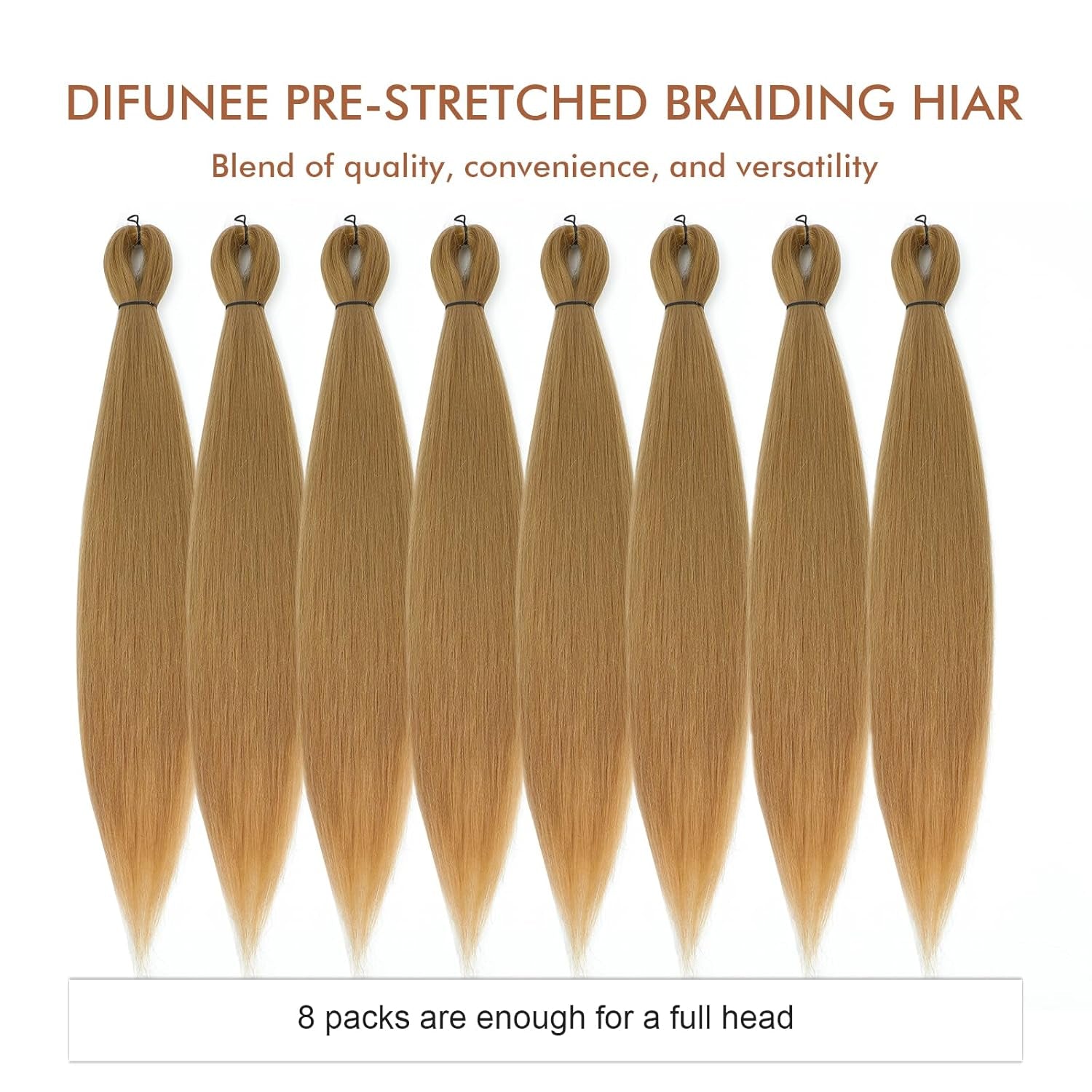 Pre-Stretched Braiding Hair - 16 Inch 8 Packs Blonde Short Braiding Hair for Twist or Box Braids, Yaki Texture Hot Water Setting Synthetic Braiding Hair Extensions (16 Inch, #27-8P)