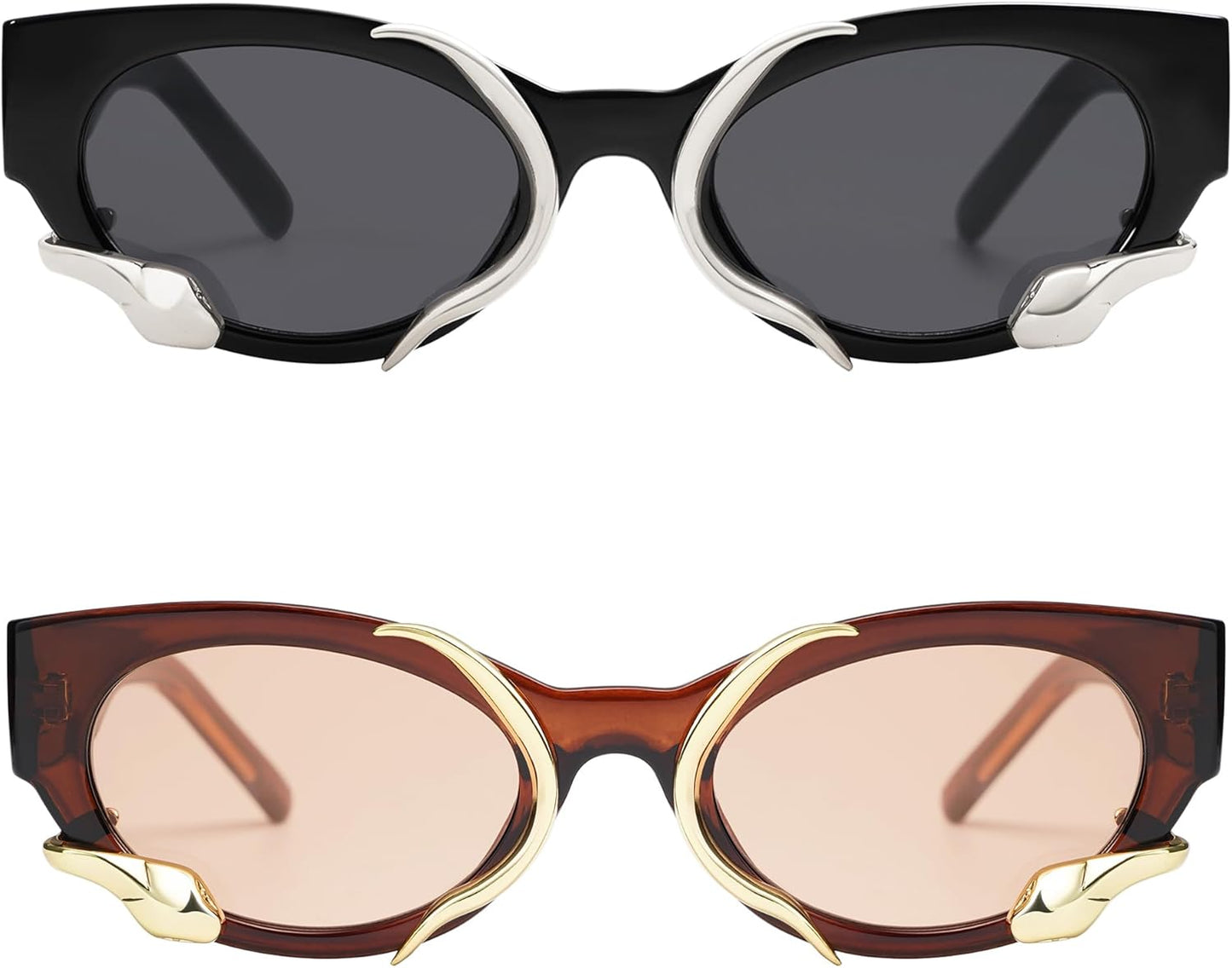 Trendy Sunglasses for Women Men Vintage Narrow Cateye Metal Snake Sunnie Y2K Accessories AP3621