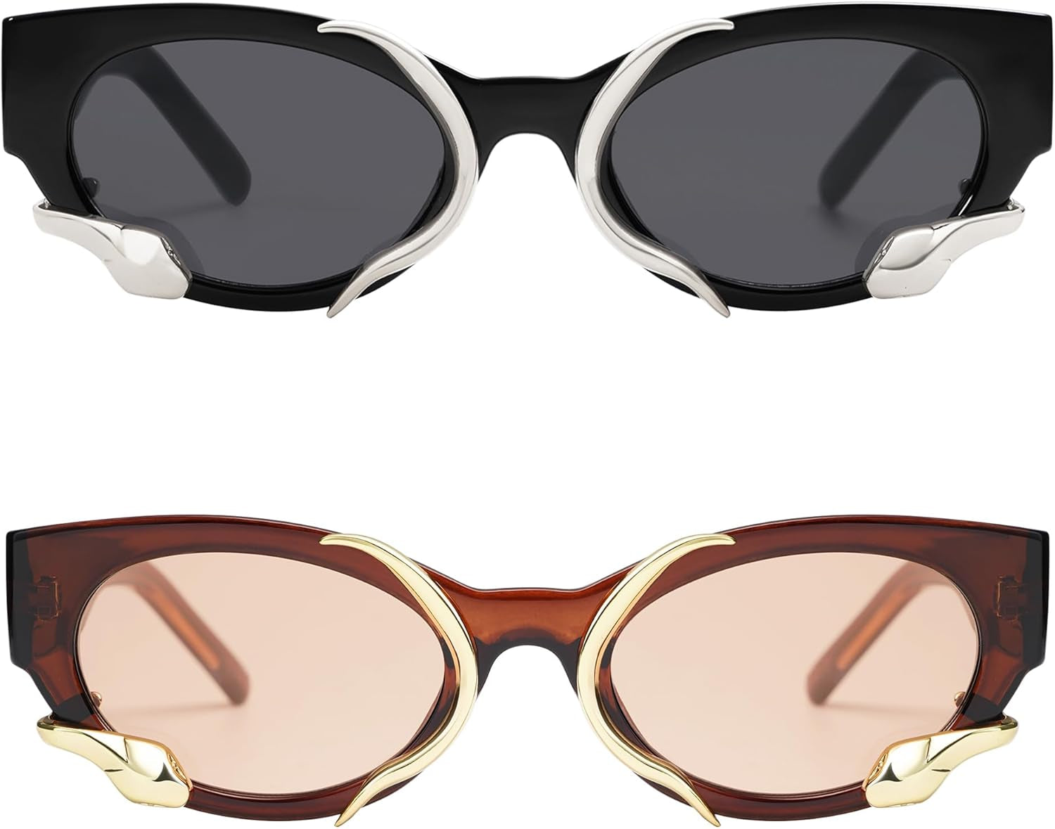 Trendy Sunglasses for Women Men Vintage Narrow Cateye Metal Snake Sunnie Y2K Accessories AP3621