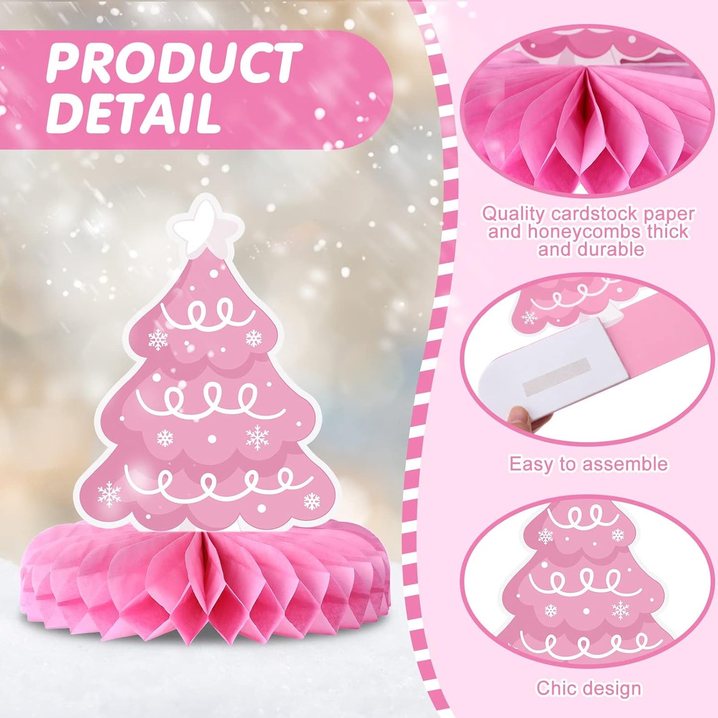 9 Pcs Winter Table Honeycomb Centerpieces Snowflake Honeycomb Party Decorations Winter Party Centerpieces for Winter Theme Christmas Birthday Baby Shower Party Supplies (Pink)