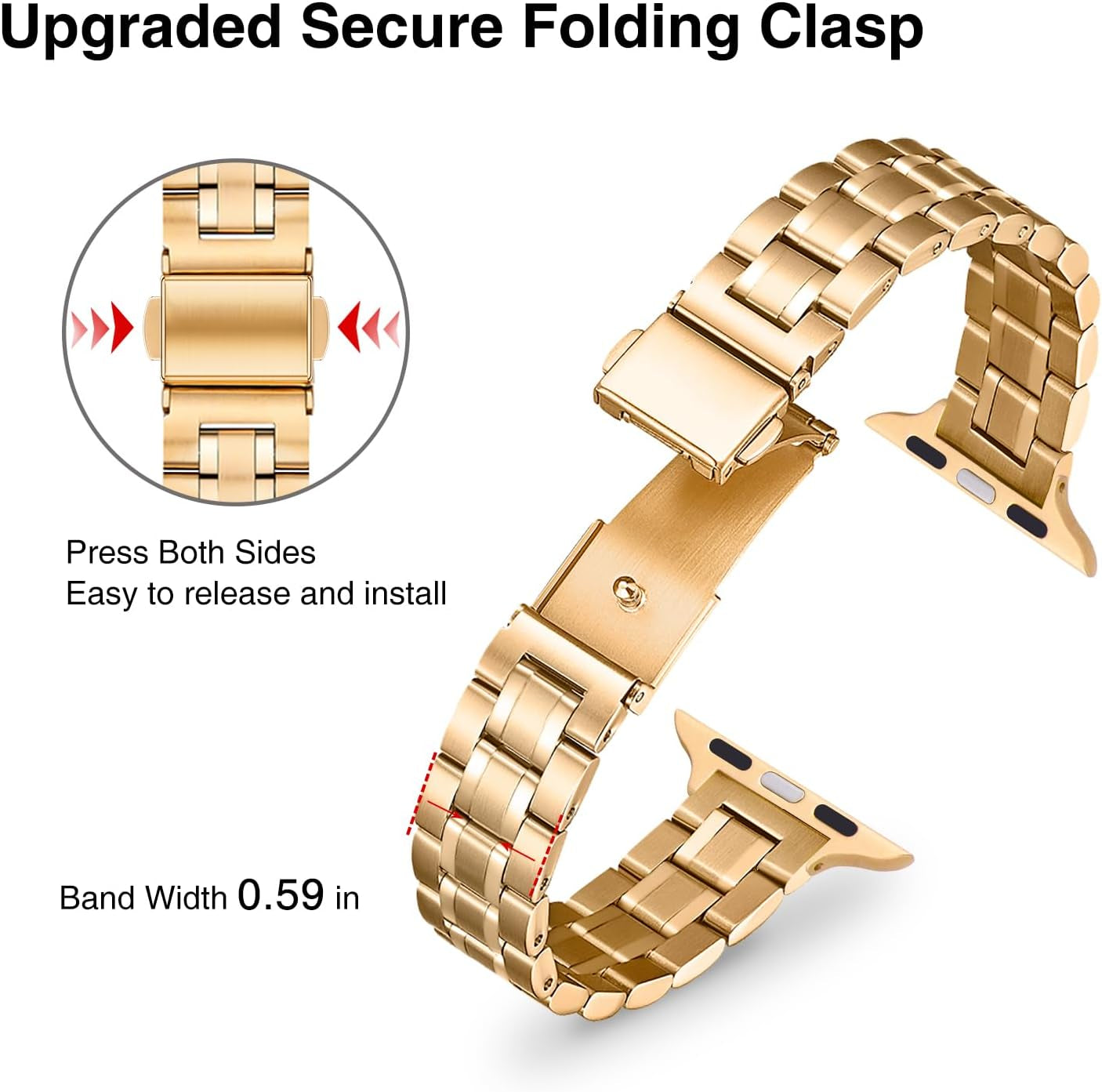 Thin Replacement Band Compatible for Apple Watch 38Mm 40Mm 41Mm 42Mm 44Mm 45Mm 46Mm 49Mm, Stainless Steel Metal Wristband Women Men for Iwatch Ultra SE Series 10/9/8/7/6/5/4/3/2/1, Gold