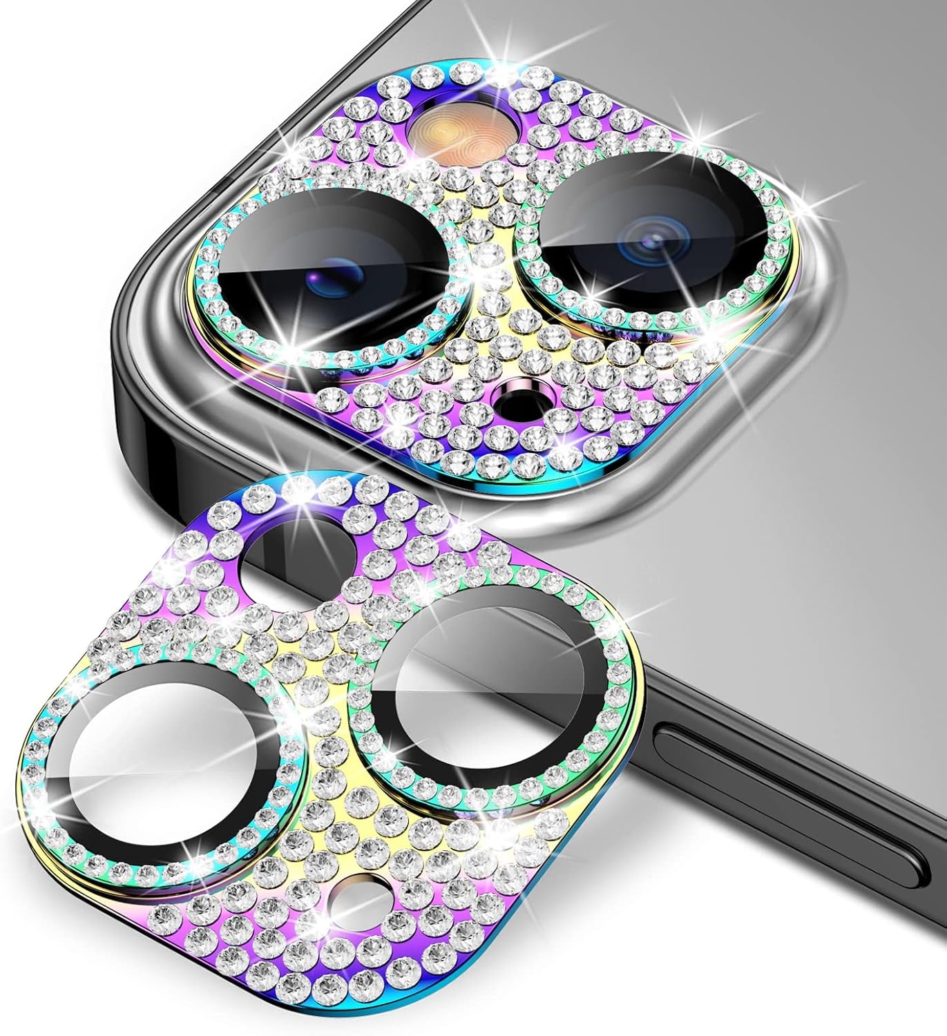 Compatible for Iphone 16 plus & 16 Camera Lens Protector, Bling Glitter Metal Cover Glass Lens Screen Protective Accessories for Iphone 16 Plus