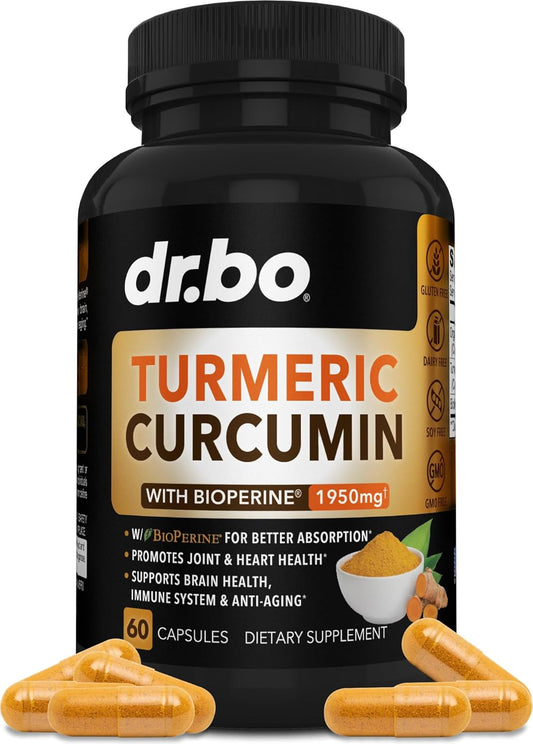 Turmeric Curcumin with Bioperine Supplement Capsules - Support Supplements with 1950Mg Curcuma Longa Pure Organic Tumeric and Curcumin Bioperine Black Pepper - 60 Turmeric Pills TLBH