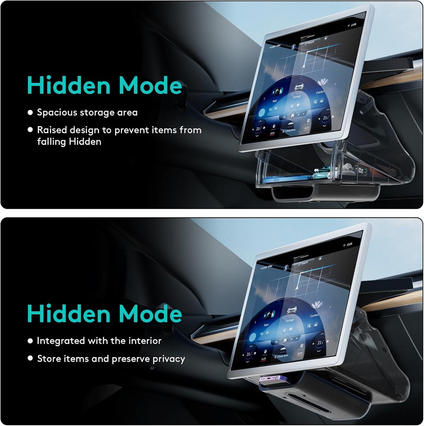 Open and Close Tesla under Screen Storage - Magnetic Storage Box for Tesla Model 3 2023-2021 Model Y Accessories 2024-2020 [Not Fit 2024 Model 3 Highland]