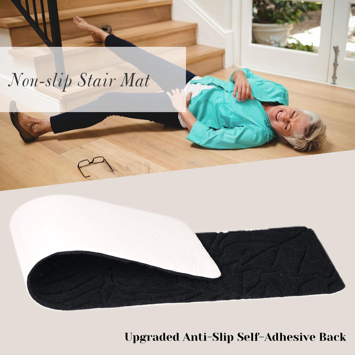 Stair Treads for Wooden Steps, 8" X 30" Non Slip Carpet Stair Treads Set of 15 Indoor Carpet Mat Stair Runners Stair Rugs for Kids Elders and Pets with Reusable Adhesive, Black