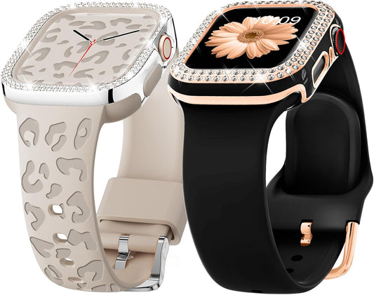Compatible for Apple Watch Bands 40Mm with Bumper, Bling Glitter Women Silicone Soft Comfortable Strap for Iwatch SE Ultra Series 10 9 8 7 6 5 4 3 2 1
