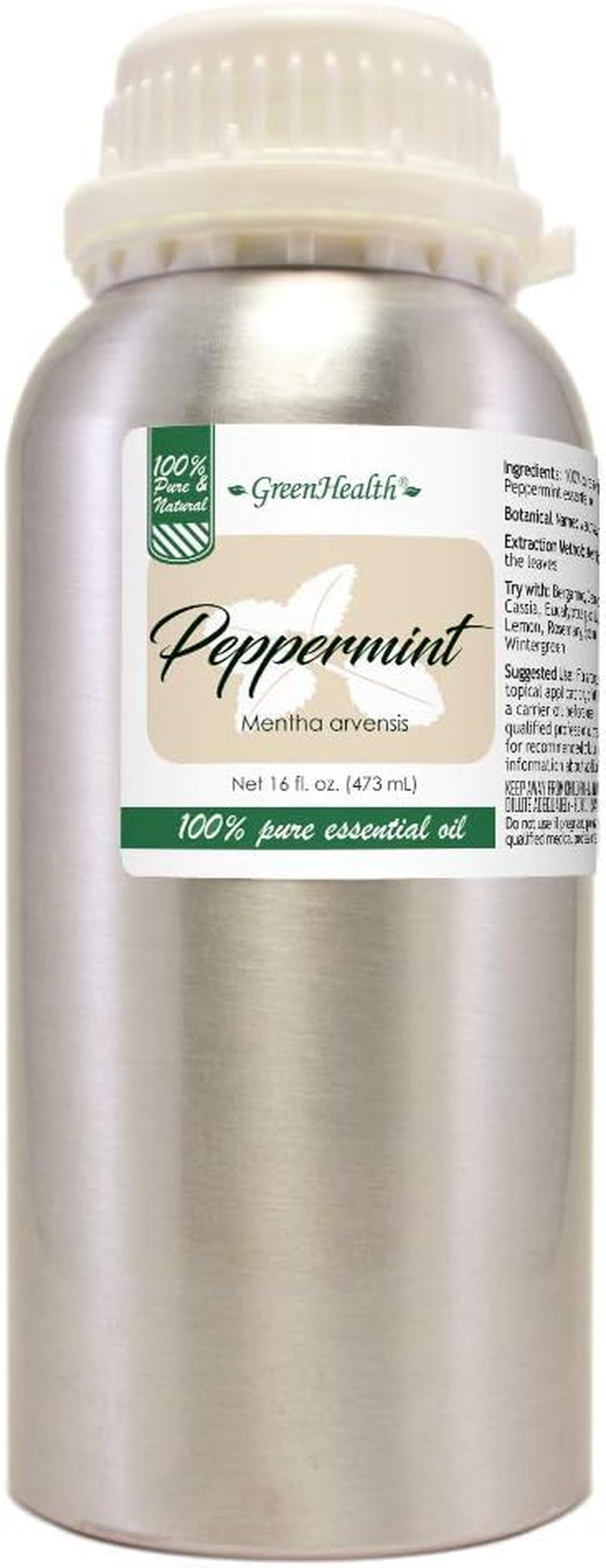 16 Fl Oz - Peppermint Essential Oil (Mentha Piperita) - 100% Pure & Uncut - Aluminum Bottle - TLBH