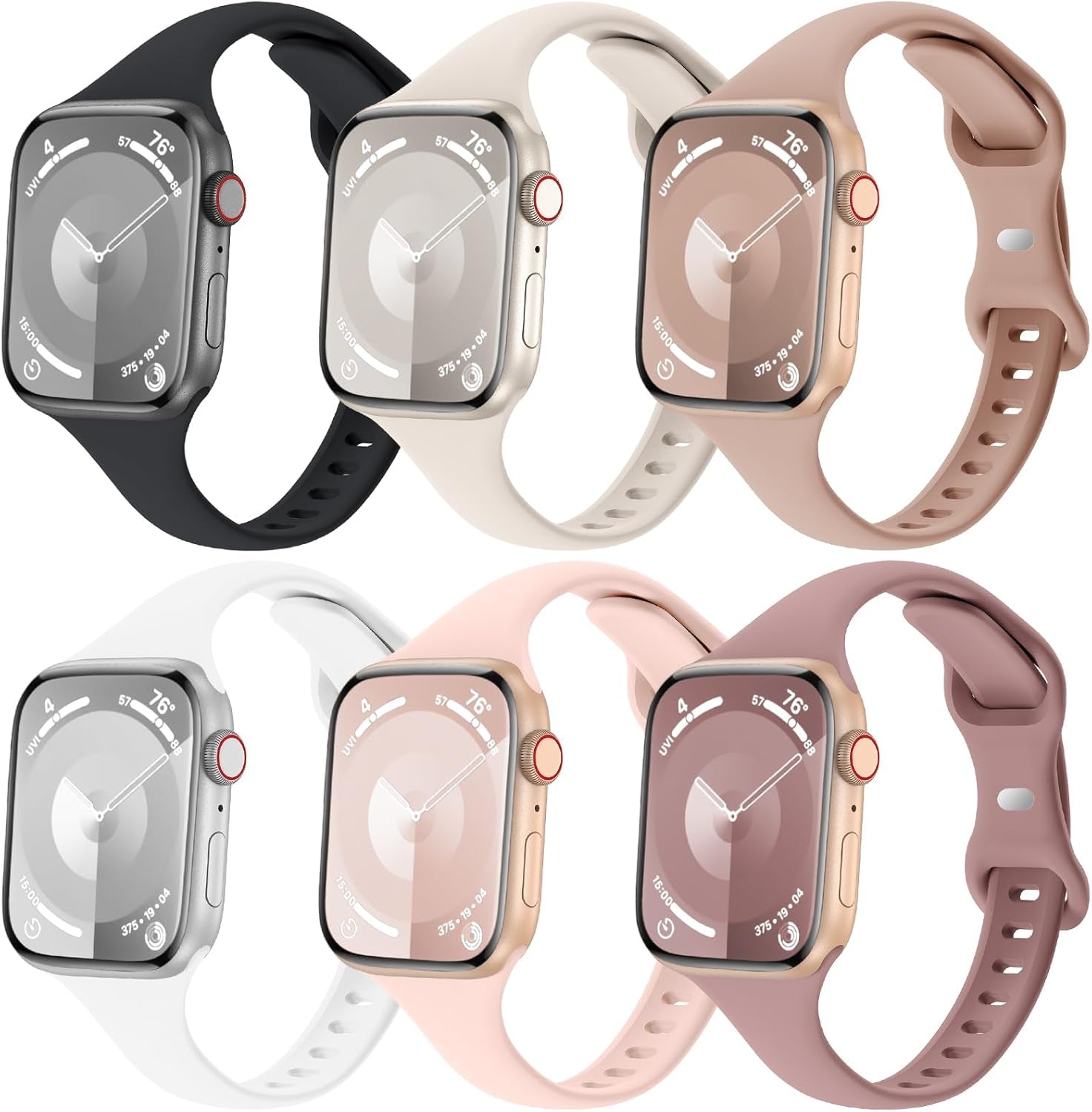 6 Pack Slim Thin Bands Compatible with Apple Watch 38Mm 40Mm 41Mm 42Mm 44Mm 45Mm 49Mm, Replacement Soft Silicone Sport Strap for Iwatch Series 9/8/7/6/5/4/3/2/1 Ultra/2 SE Women Men