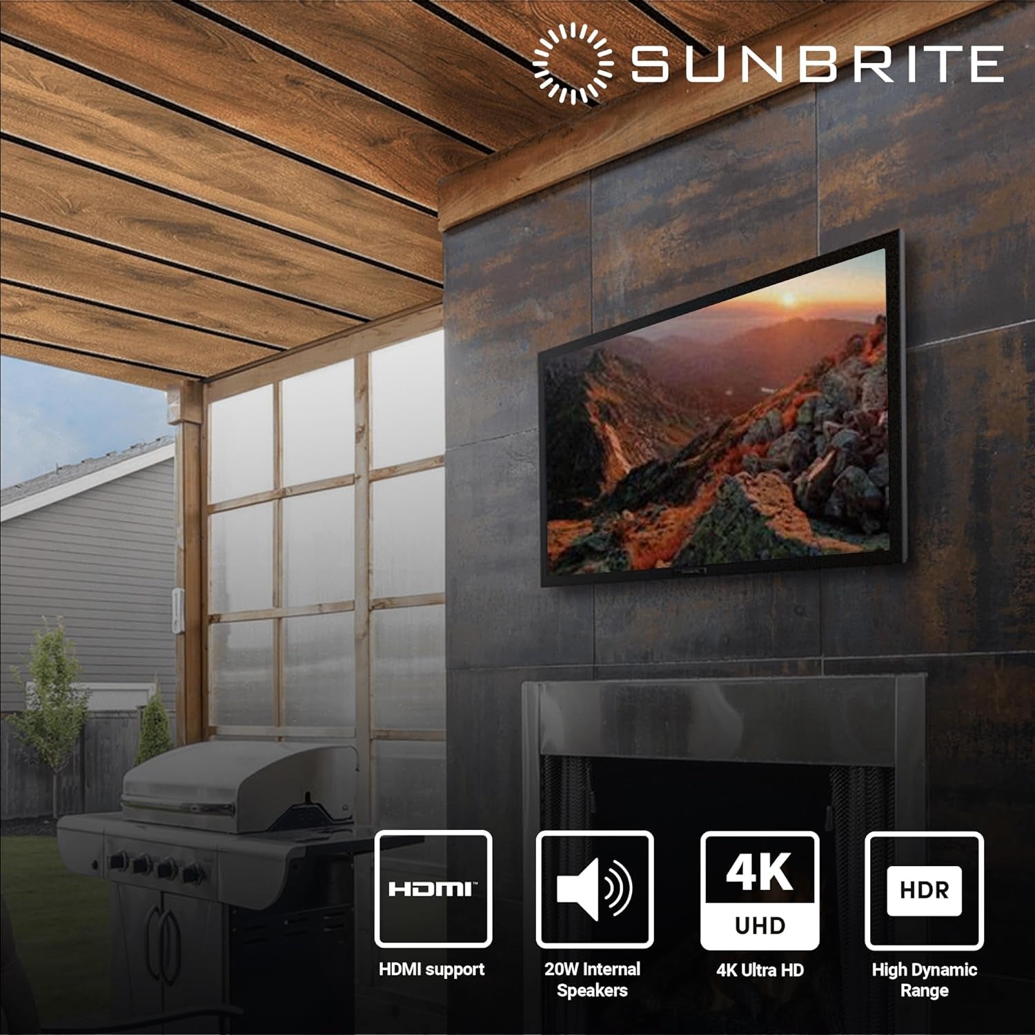 Sunbrite Veranda 2 Series 43-Inch Full Shade Outdoor TV | 4K Ultra HD HDR LED Weatherproof Television - Direct Lit LED Screen with All-Weather Remote (SB-V-43-4KHDR-BL)