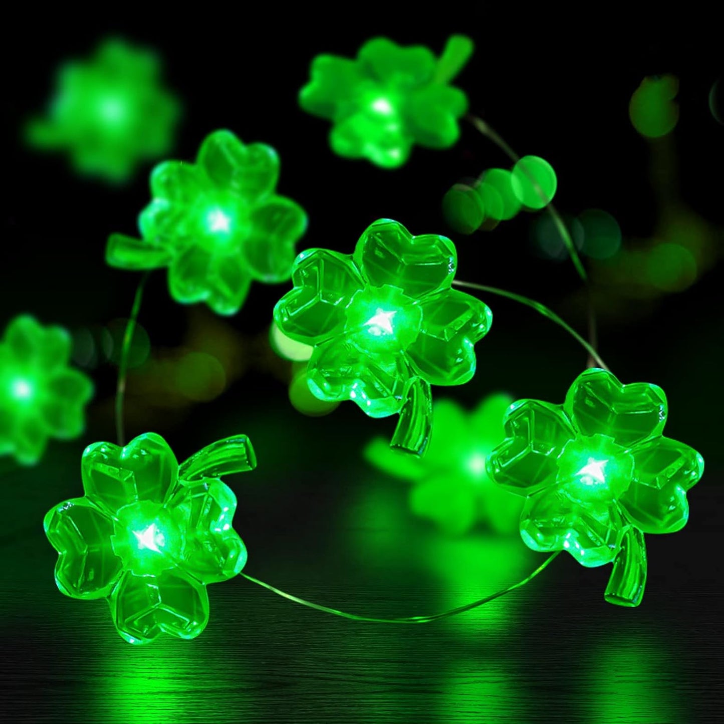 St Patricks Day Decorations 3D13Ft 50LED Green Shamrock String Light, St Patricks Day Decor Irish Party for Home Indoor/Outdoor Wedding Anniversary Holiday Green Decor