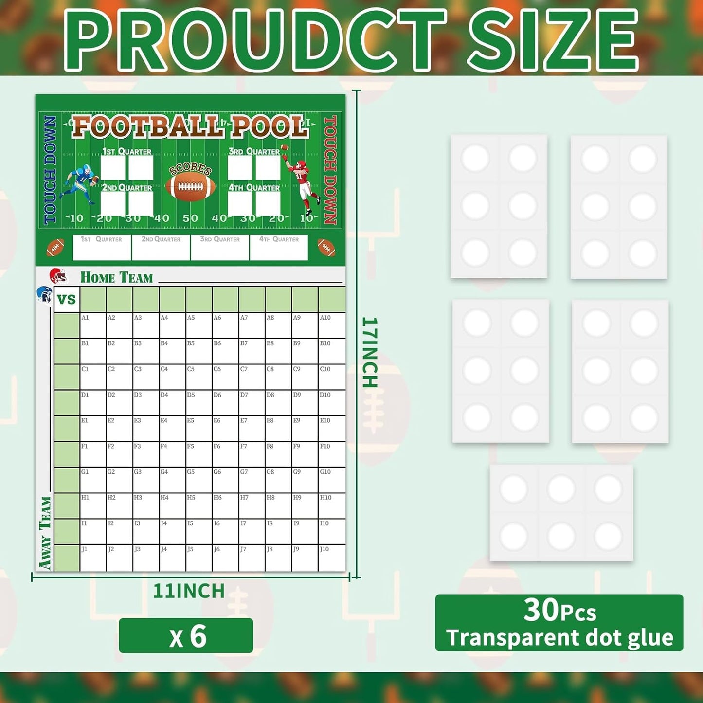 6 Pcs Football Pool Poster 17 X 11 Inch Football Squares Pool Board Office Pool Football Poster Big Football Game Party Board Decorations Football Super Game Bowl Party Pool Poster 2025
